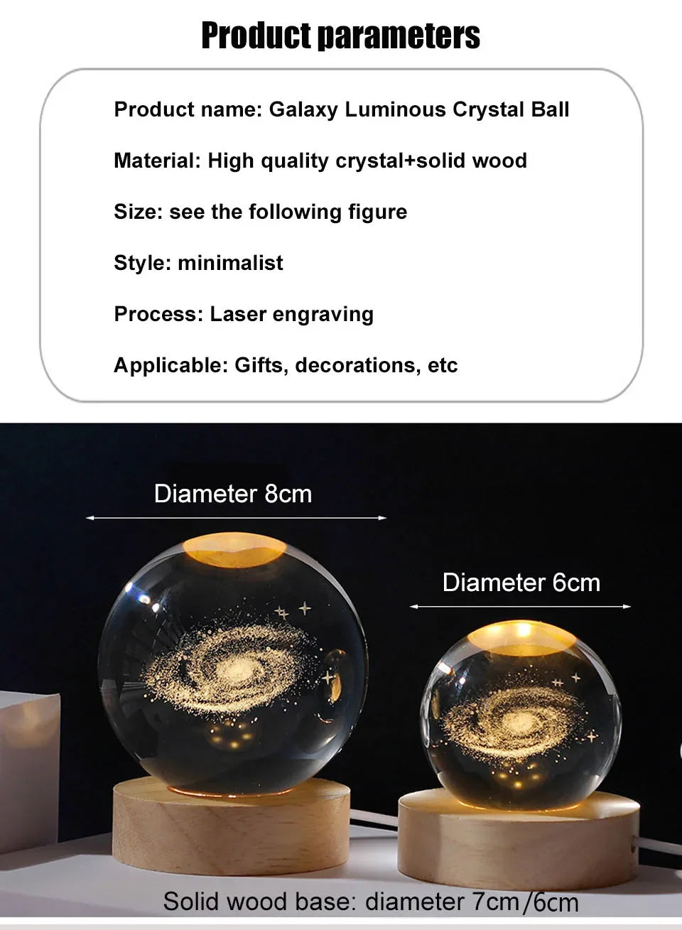 3D Planet Moon Galaxy Crystal Ball Lamp